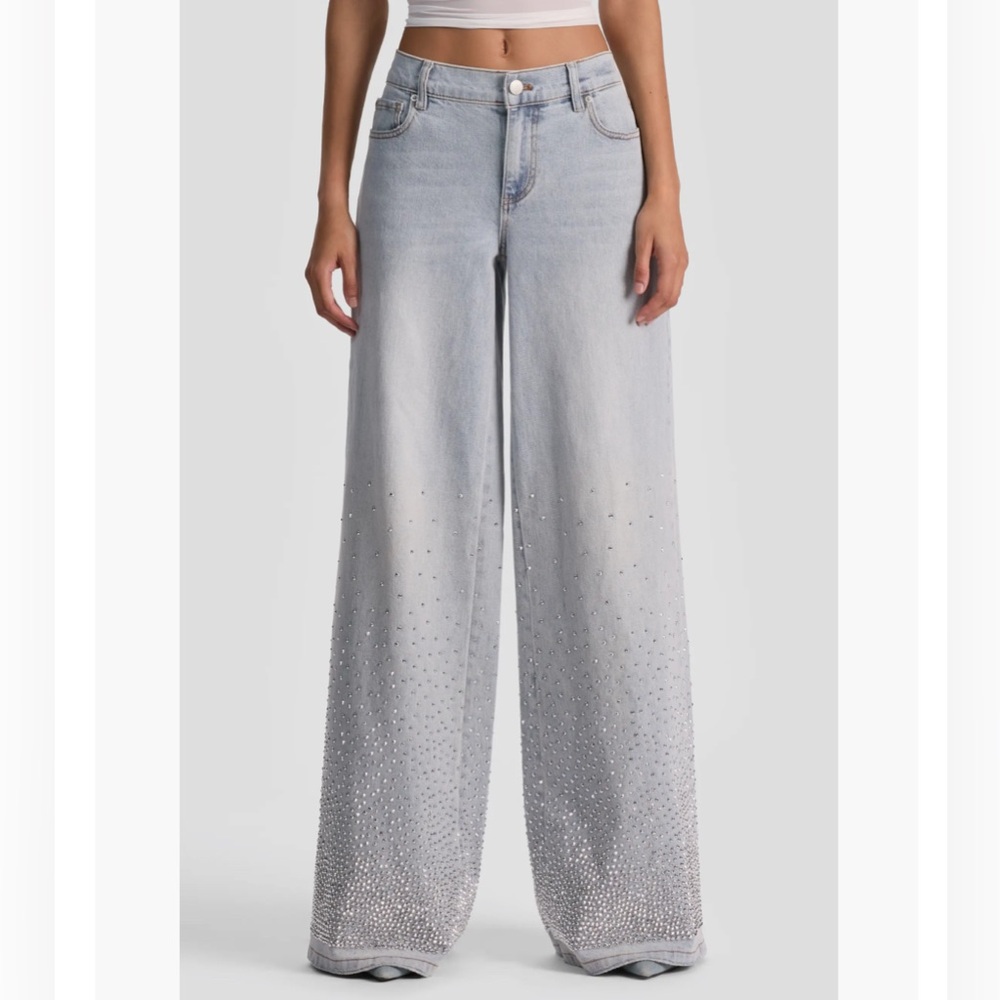 Alice & Olivia Jeans (nwt $695) Stud Rockstar Baggy Wide Leg Sz: 28 - Picture 6 of 16
